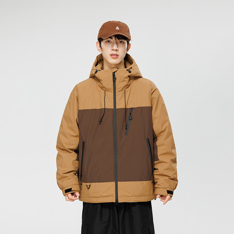 Kontrastfarvet Casual Alsidig Dunjakke Skaljakke Trendy Mekanisk Stil Amerikansk Retro