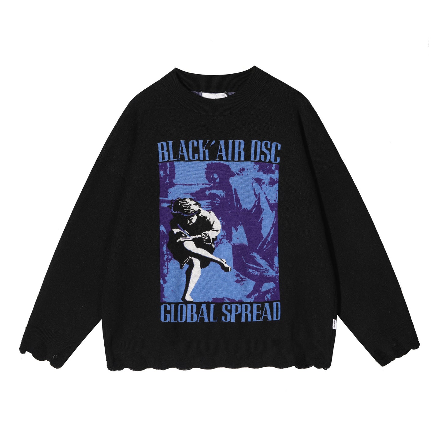 Sweater Wormhole Destruction American Street Sweater Retro Black