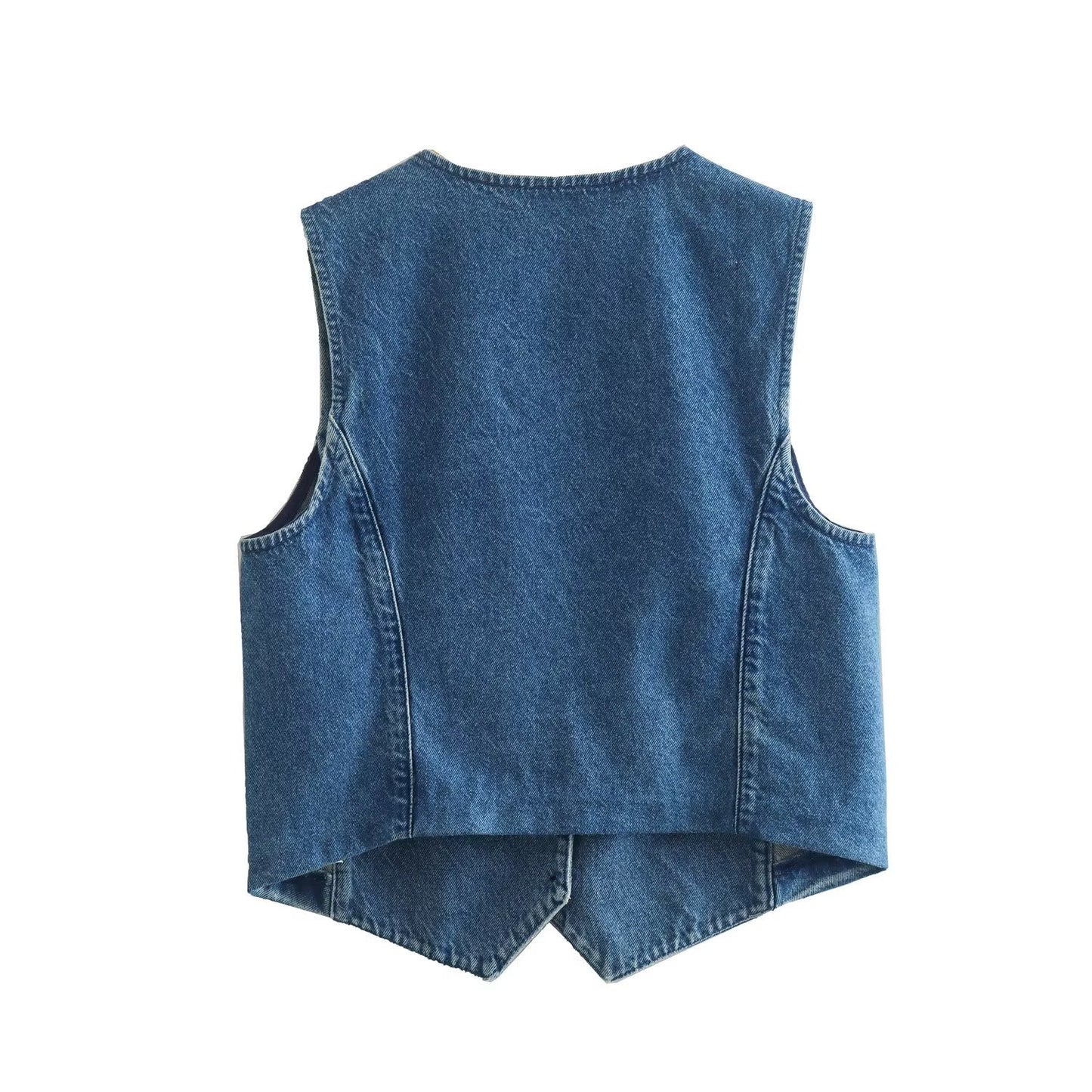 V-neck Sleeveless Vest Elastic High Waist Slit Skirt Denim Suit