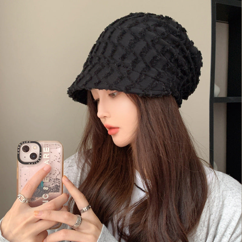 Women's Hat Solid Color With Plaid Pile Heap Cap Thin