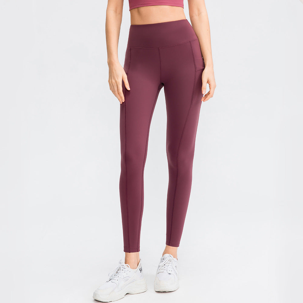 Double-sided Sanding Nude Feel Yoga Pants Pocket High Waist Hip Lift Fitness Elastic Pants