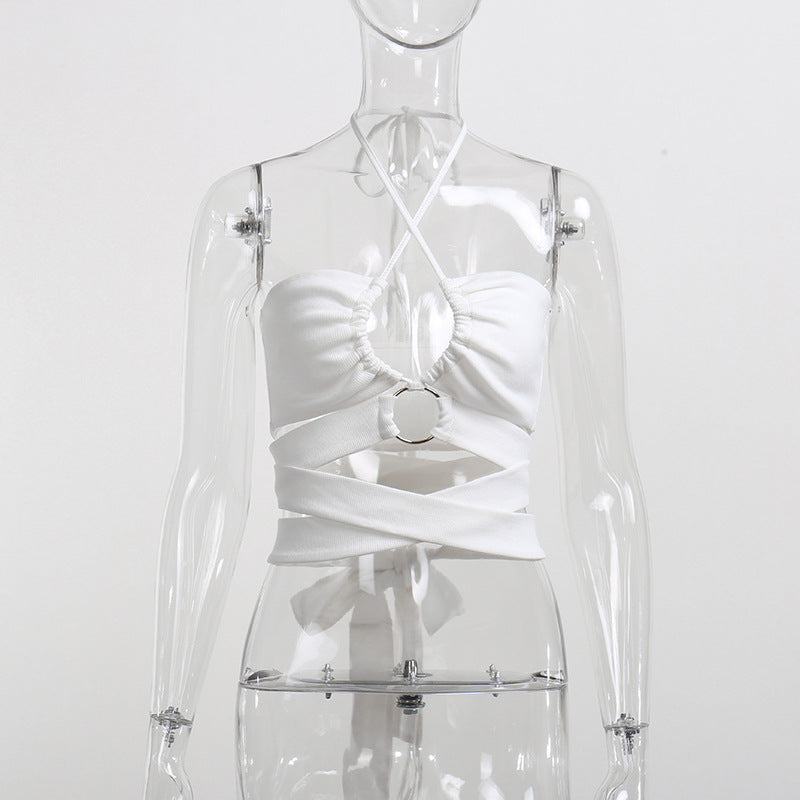 Women's Summer Strappy Cropped Navel Tie Halter Camisole
