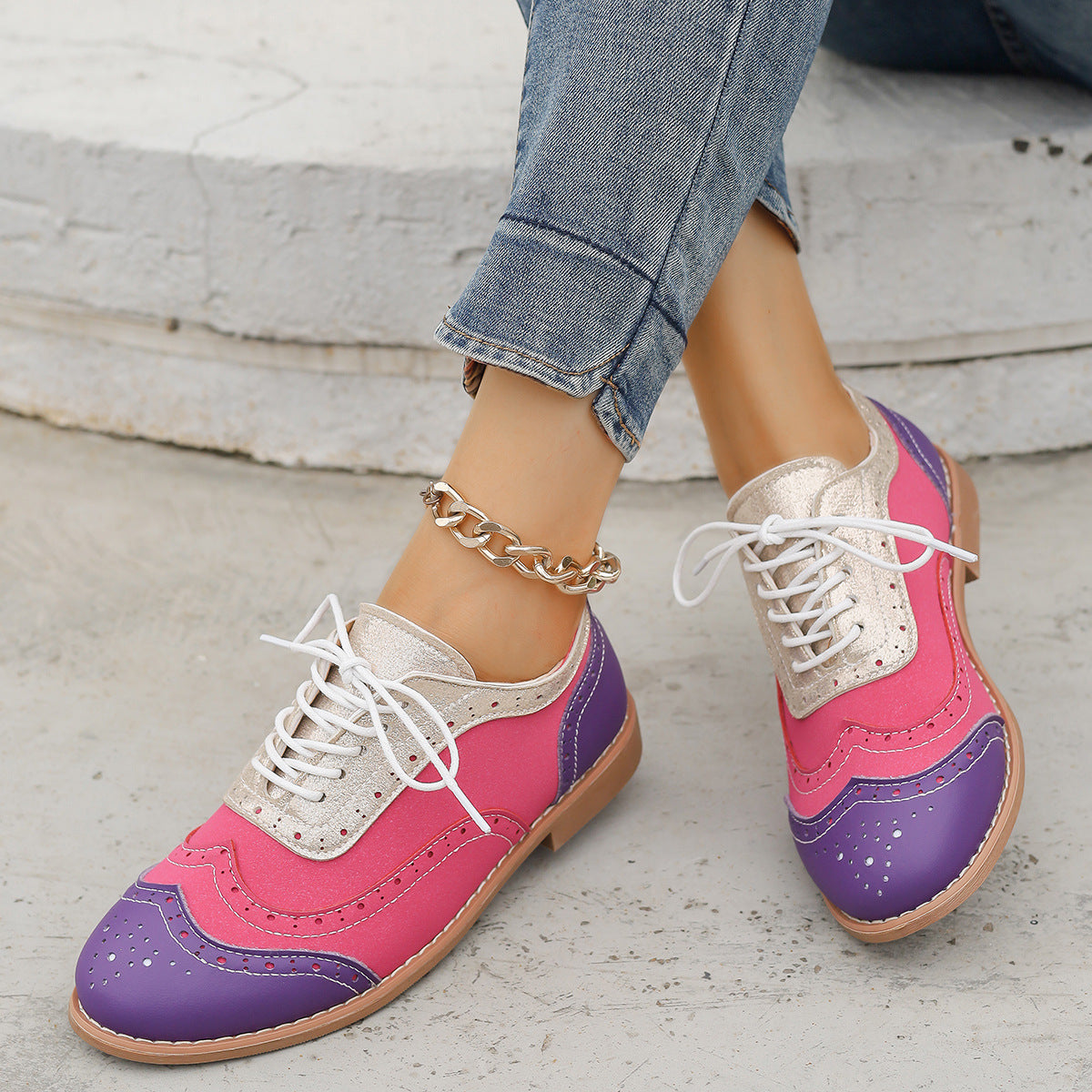 Flat Sneakers Wear-resistant Casual Low-top Lace-up Round Toe Single Shoes
