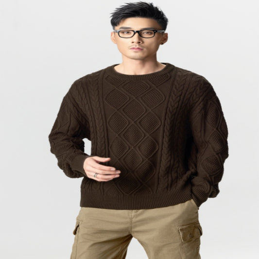 Retro Twist Knitted Sweater Men's Loose Round Neck Sweater