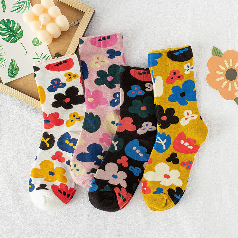 Summer Small Flower Socks Japanese Color Matching Cotton Socks Tube