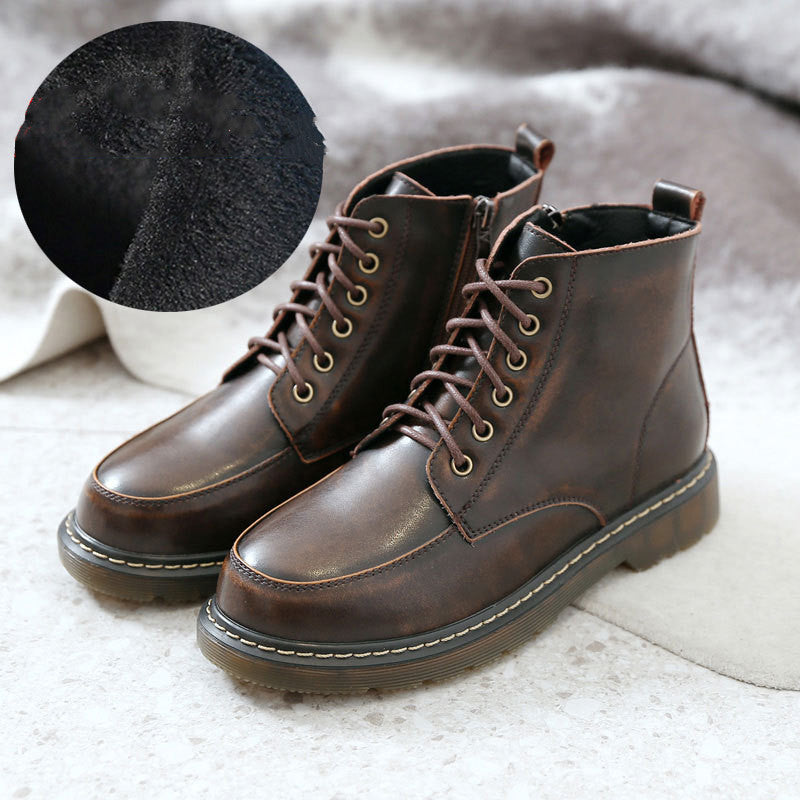 British Style Student All-match Flat Ankle Boots High-top Leather Shoes