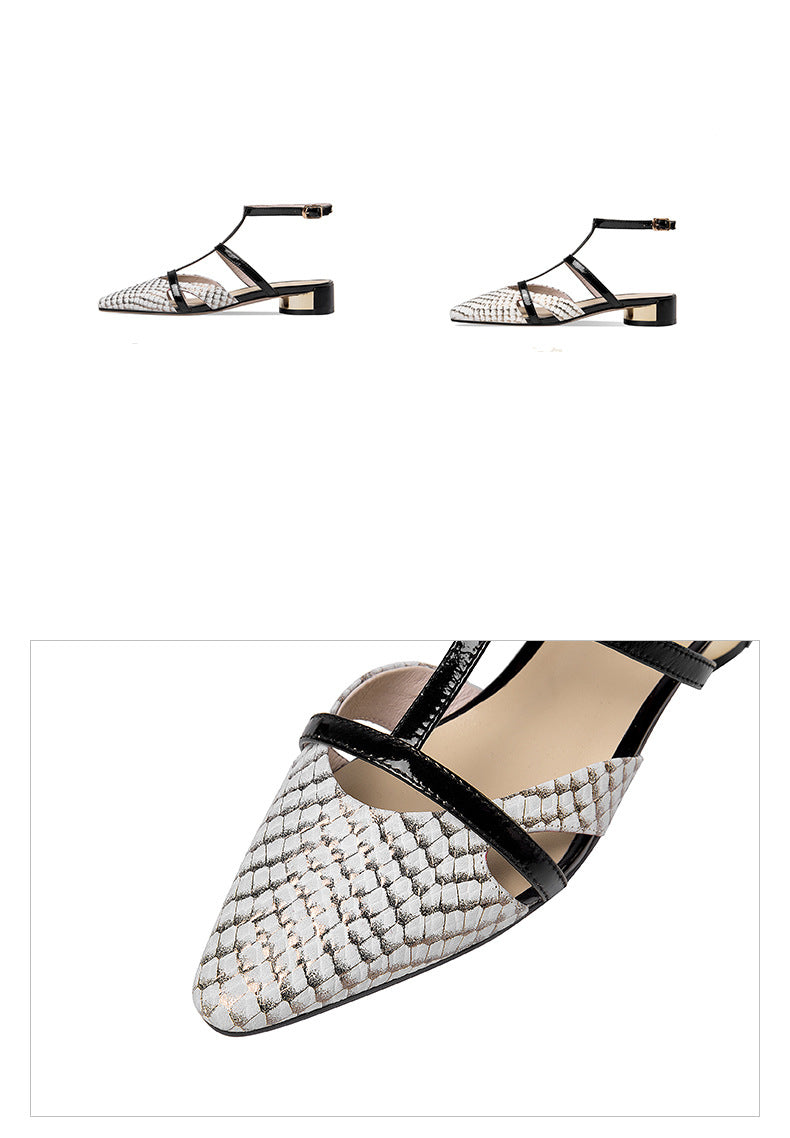 Patent Leather Low Heel Sandals Summer Chunky Toe Buckle Strap