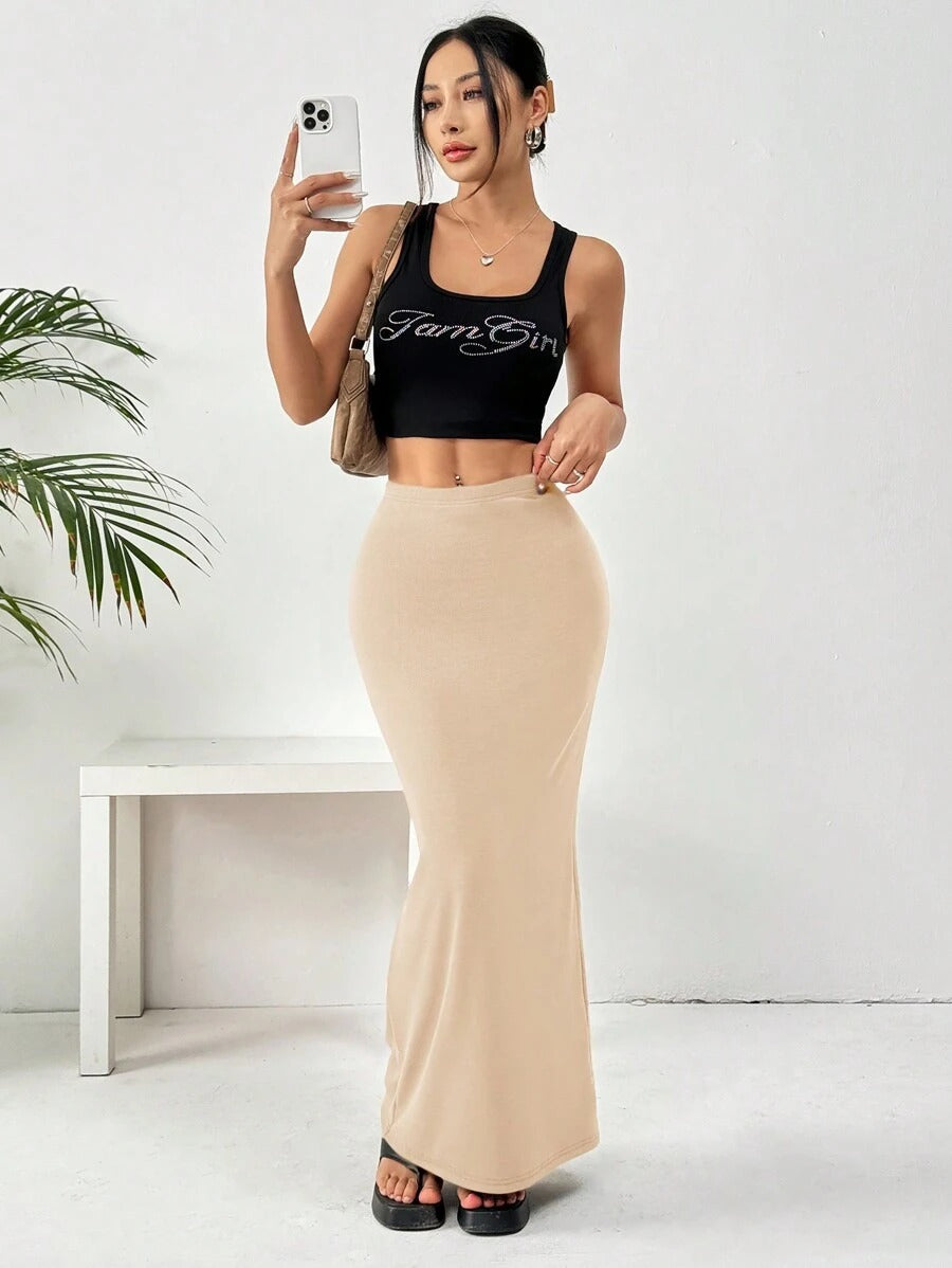 Women's High-Waisted Solid-Color Tight Casual Skirt