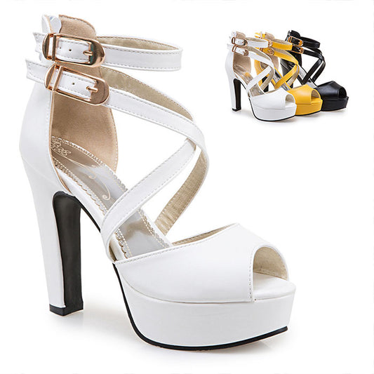 Women's Chunky High Heel Fashion Belt Buckle Roman Sandals