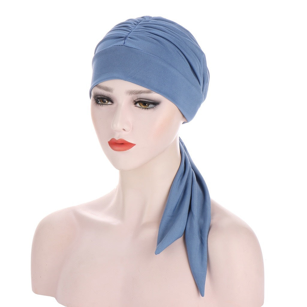 Pure Color Crystal Hemp Long Tail Bow Turban Hat
