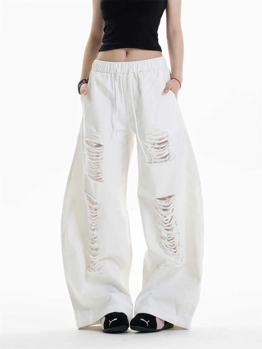 Ripped Casual Pants Women's Loose Straight Wide-leg Pants