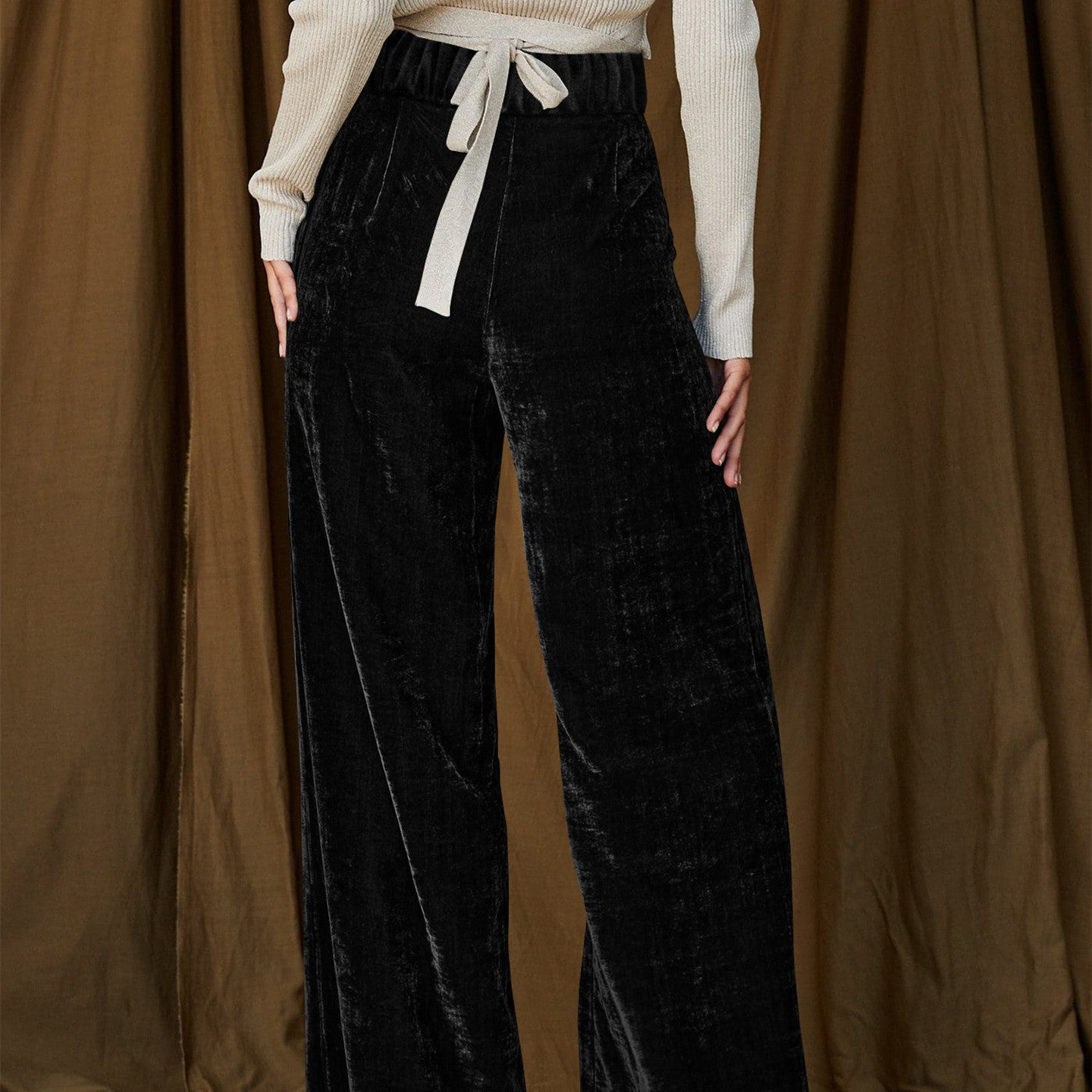 Women's Fashion Gold Velvet Drooping Wide-leg Pants