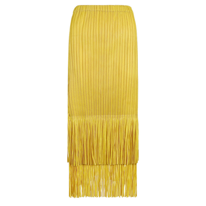 Pleated Tassel A- Line Skirt Mid-length