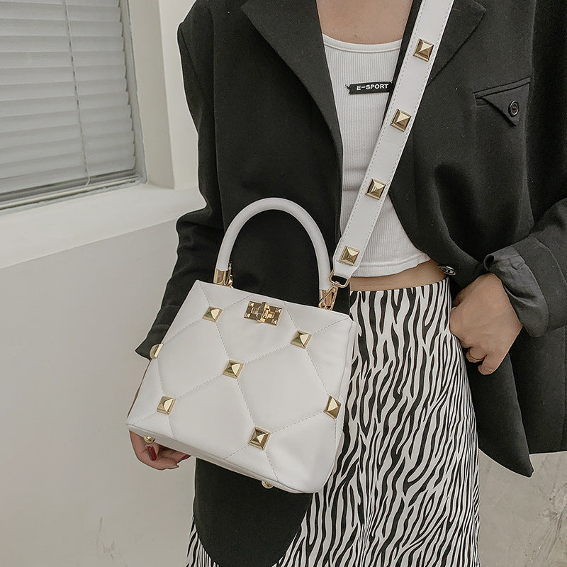 Large Riveted Diamond Lattice Single Shoulder Crossbody Small Square Bag