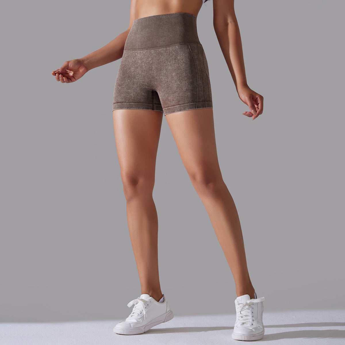 Women's Seamless Knitted Washed High Waist Yoga Shorts