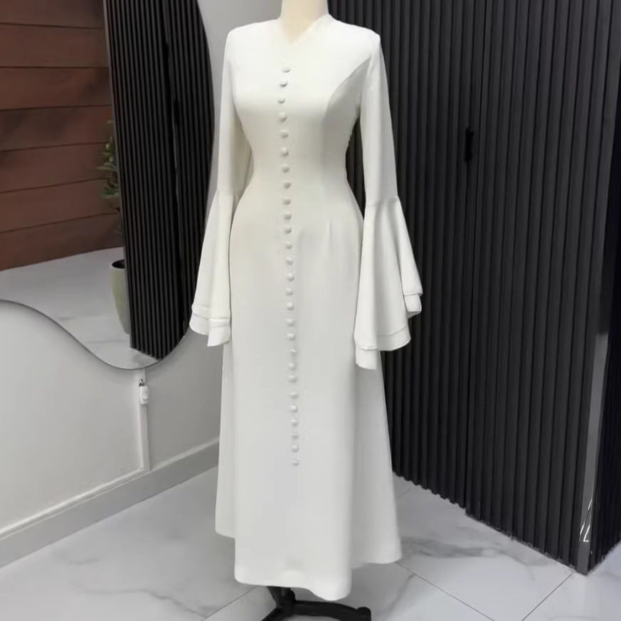 Slimming V-neck Casual Chic Button-up Long Dress