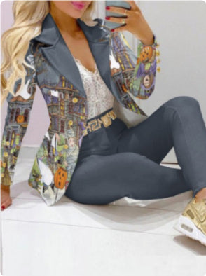 European And American Print Women's Double Breasted Blazer