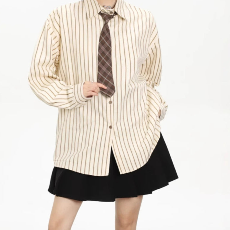 Vertical Striped Long-sleeved Shirt For Women