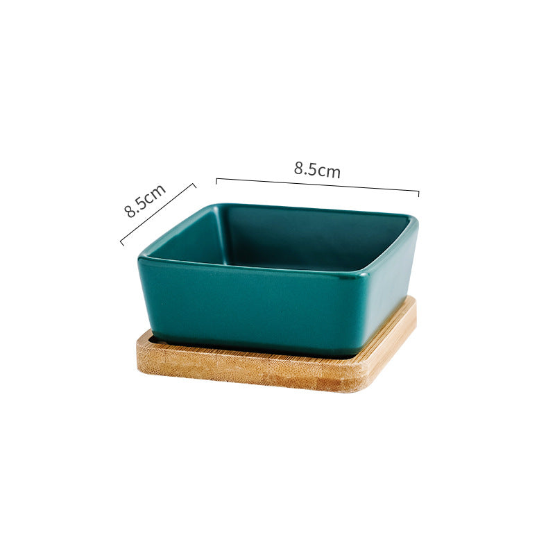 Cat Bowl Snack Plate Ceramic Wood Anti-Tip