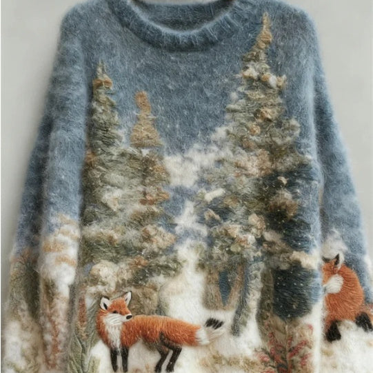 Womens Retro Casual Loose Animal-Print Faux Sweater Top