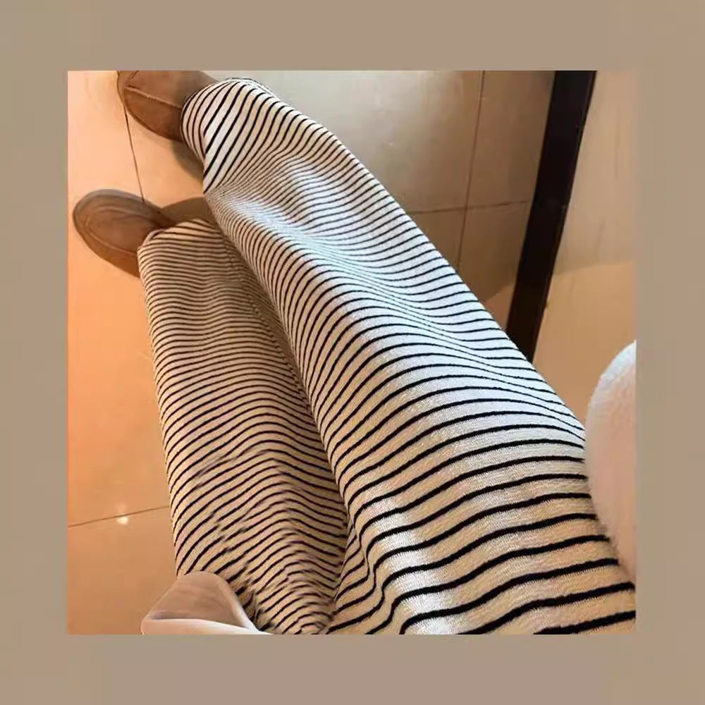Wide-leg Pants Slimming Loose Horizontal Stripes Idle Style During Pregnancy
