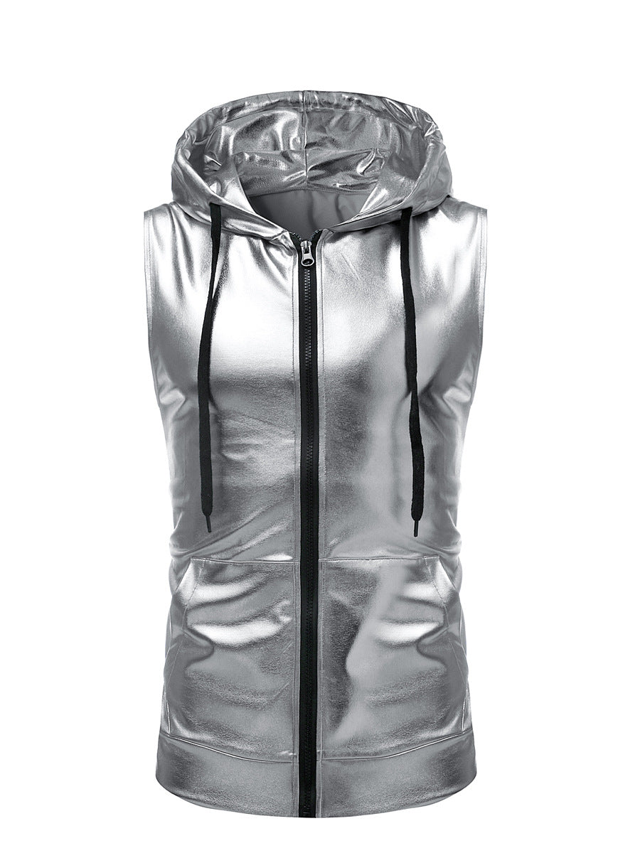 Fashion Dance Bright Hooded Drawstring Zipper Vest