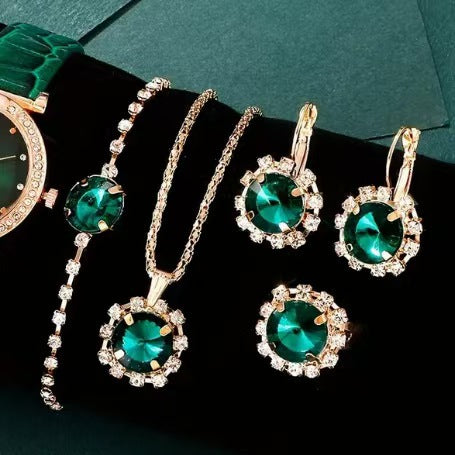 Fashion Watch Gift Suit Quartz Watch Necklace Bracelet Ring Stud Earrings