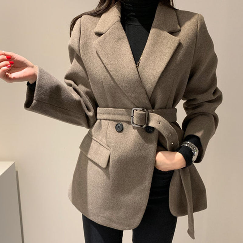 French Retro Suit Collar Two-button Slim Long-sleeved Cardigan Woolen Coat