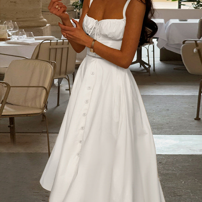 Strap Sexy Backless Waist-Cinching A-Line Dress Womens New Style Sassy Long Dress