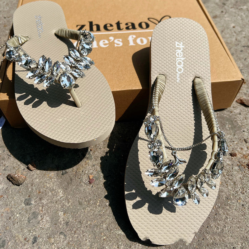 Herringbone Women's Flat Bottom Bright Diamond Solid Color