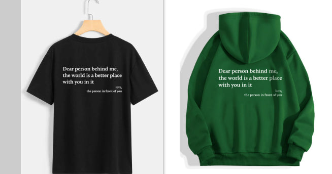 Dame-plyshættetrøje med bogstavprint, kængurulomme og snøre, unisex