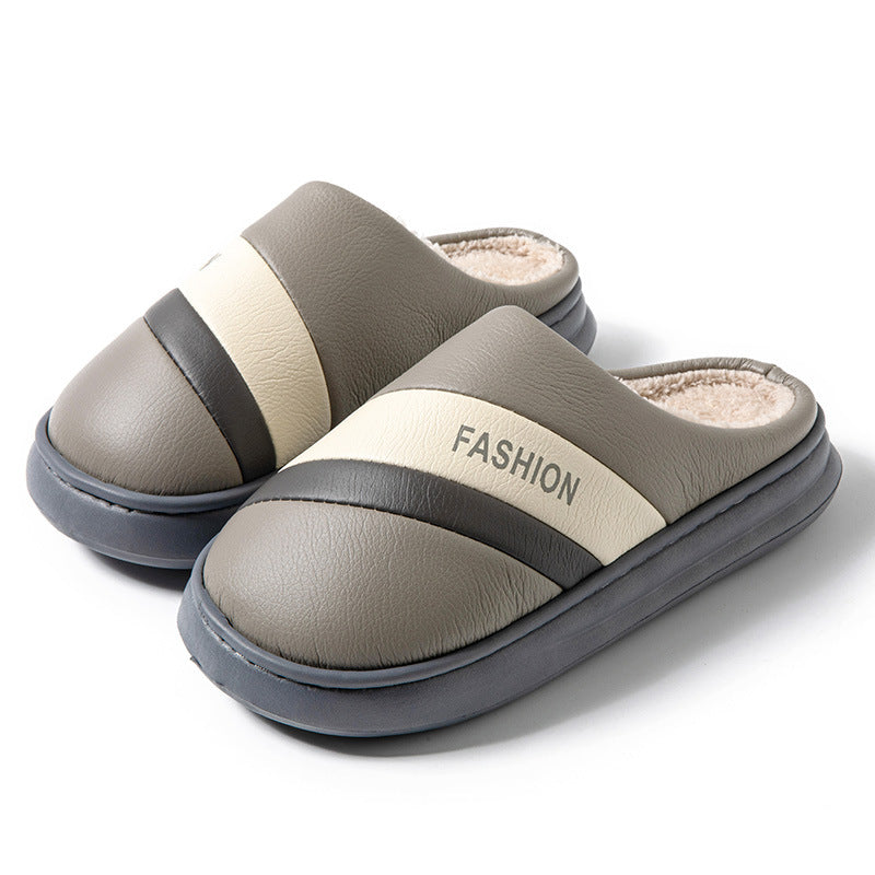 Women's Poop Leather Cotton Slippers
