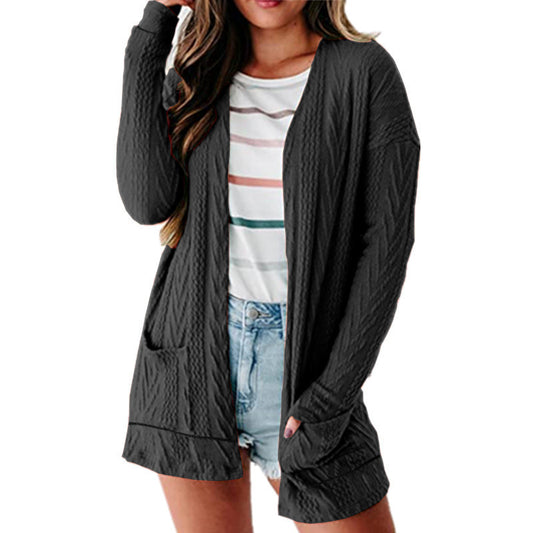 Loose-fitting Knitted Patchwork Sweater With Long Sleeves And A Cardigan-style Open Front