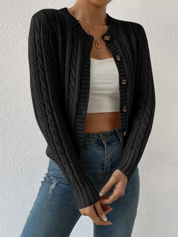 Sweater Women's Cardigan Round Neck Twist Long Sleeve Coat