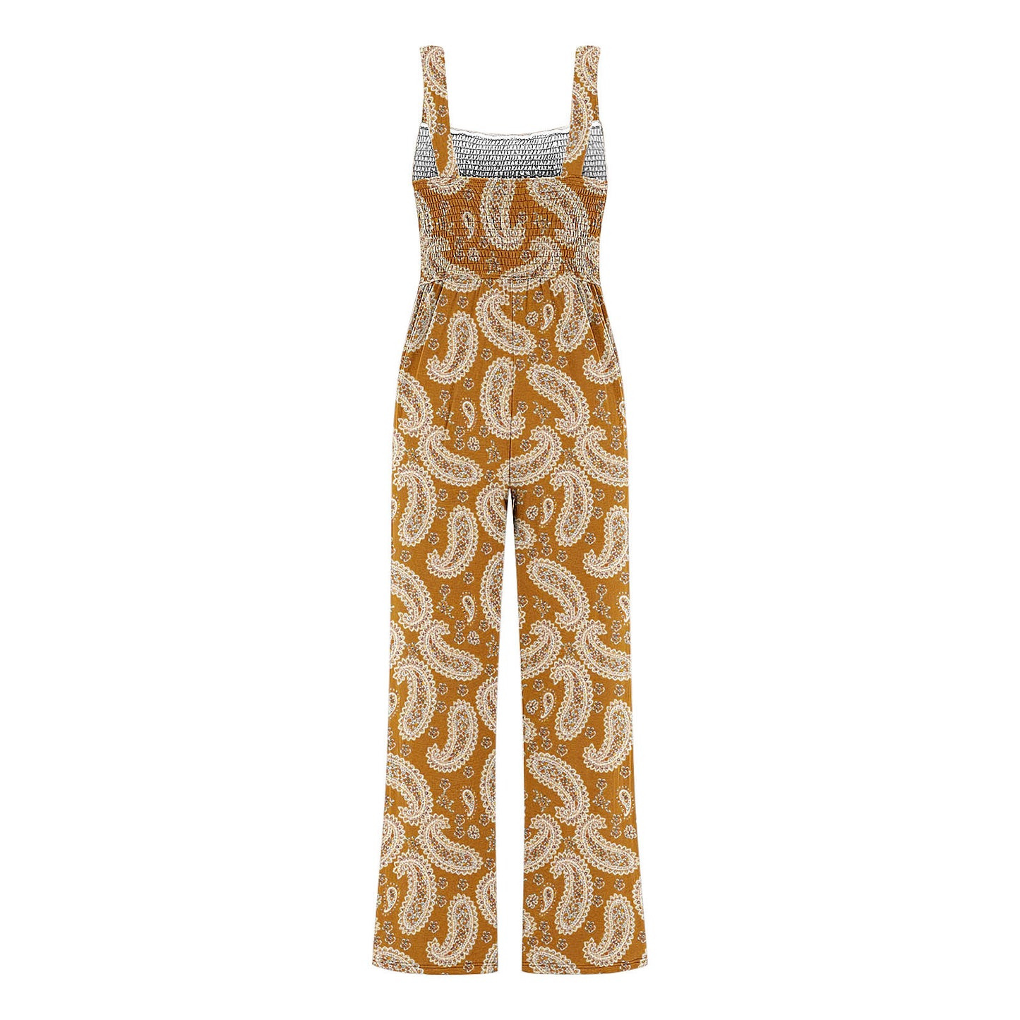 Printed Overalls With Pleated Pockets