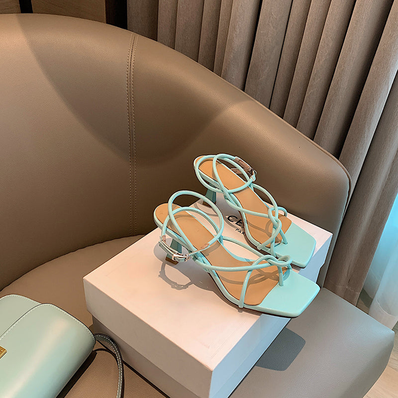 Women's Sandals New Roman Flip Flops With Skirt, Buckle And Thick Heel High Heels