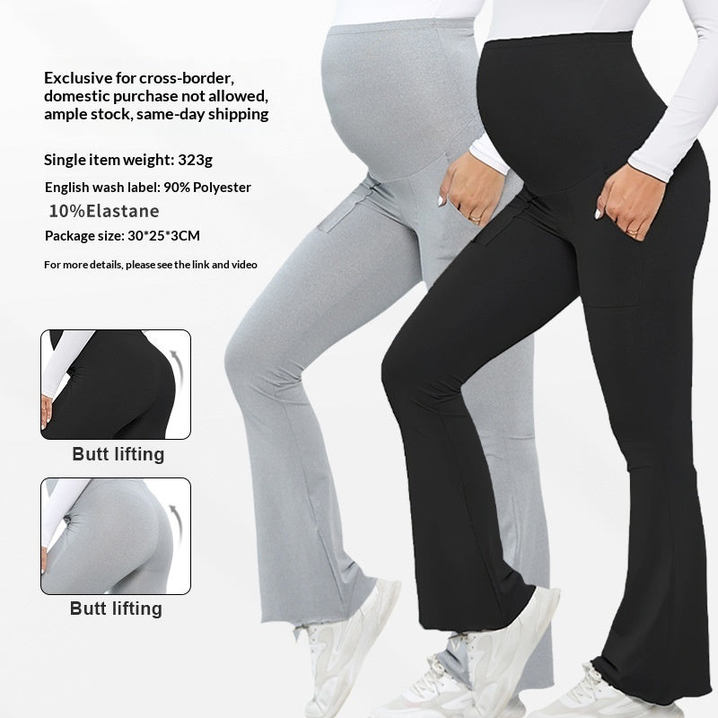 High-waisted Fashionable Maternity Flared Pants With Tummy Control