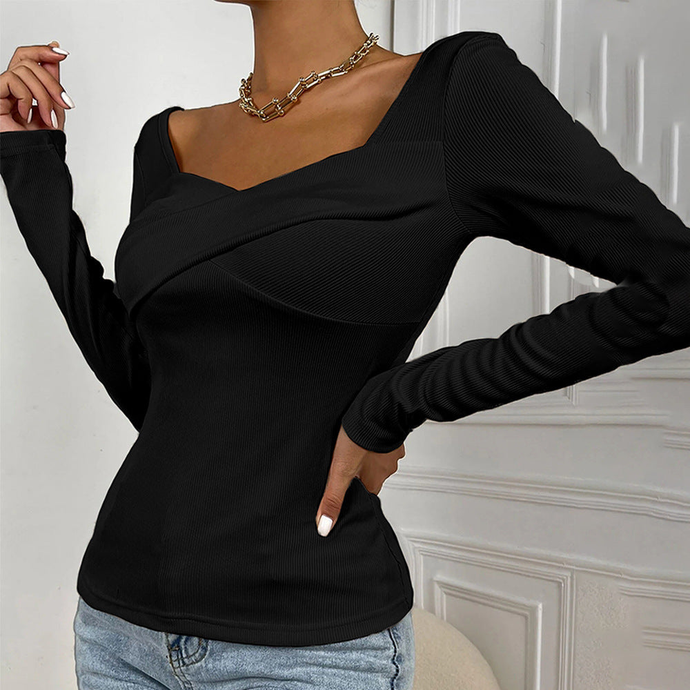 Women's Slim Fit V-Neck Long Sleeve Knit Top