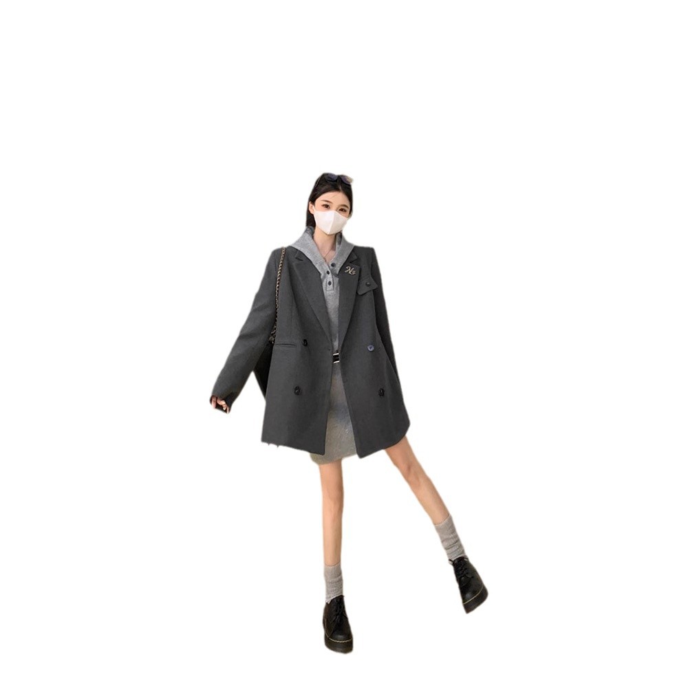 Plus Size Retro Woolen Coat Dress Suit