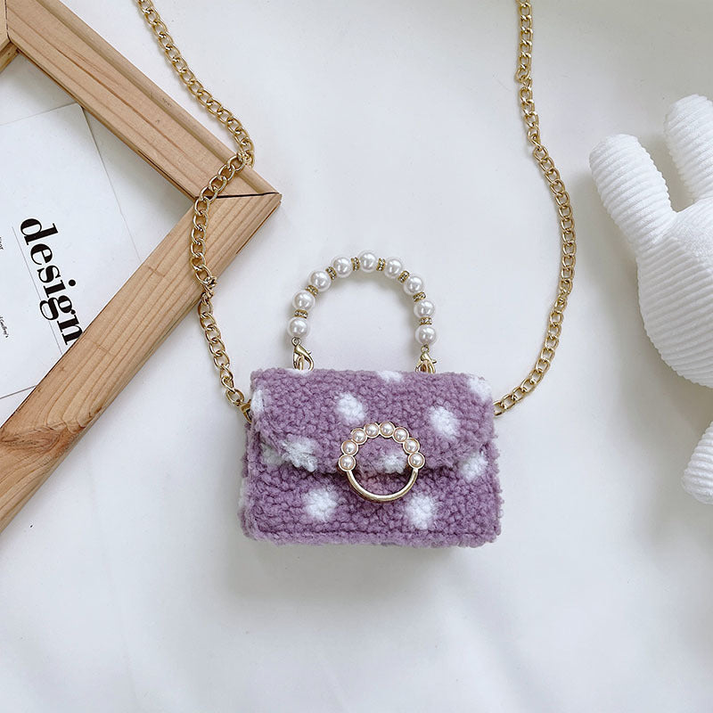 Lamb Hair Wave Point Child Girl Pearl Bag