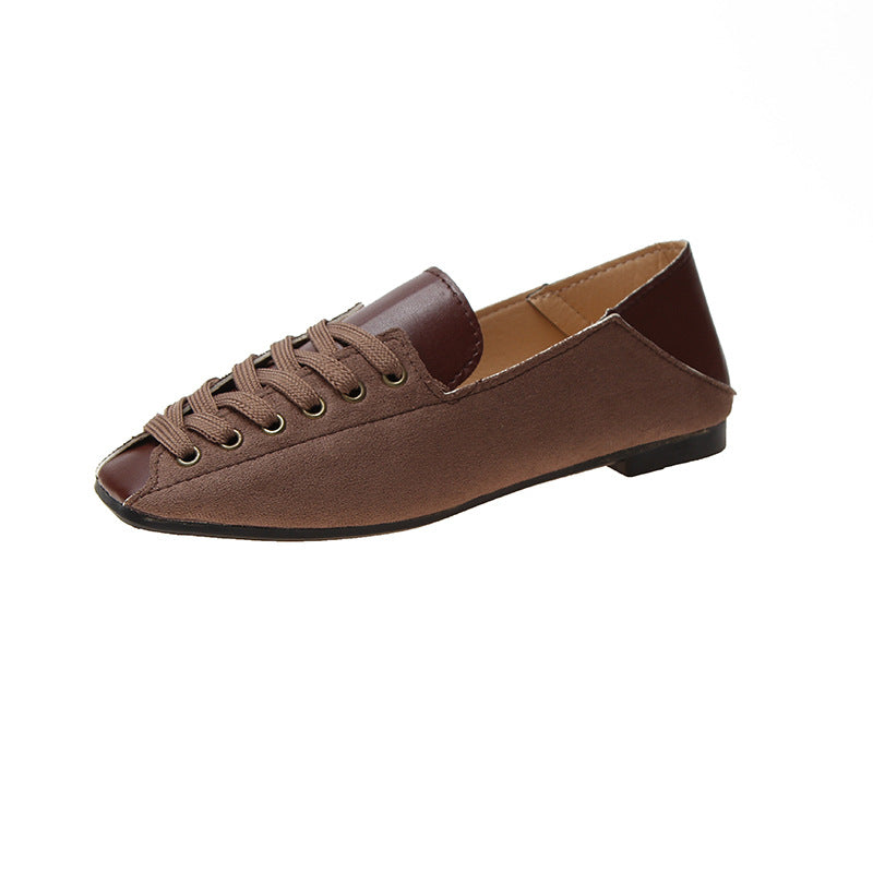 One-legged Peas Shoes Square Toe All-match Shallow Mouth Flat Single Shoes Women