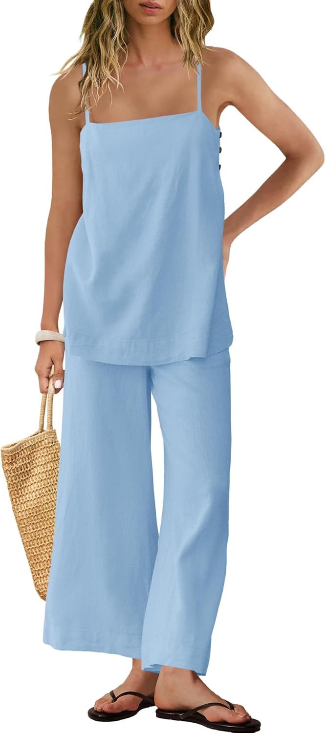 Fashionable Casual Womens Spaghetti-Strap Tank Top And Pants Set