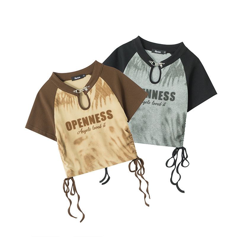 New Chinese Style Short-sleeved T-shirt Women's Summer Strap Raglan Sleeve