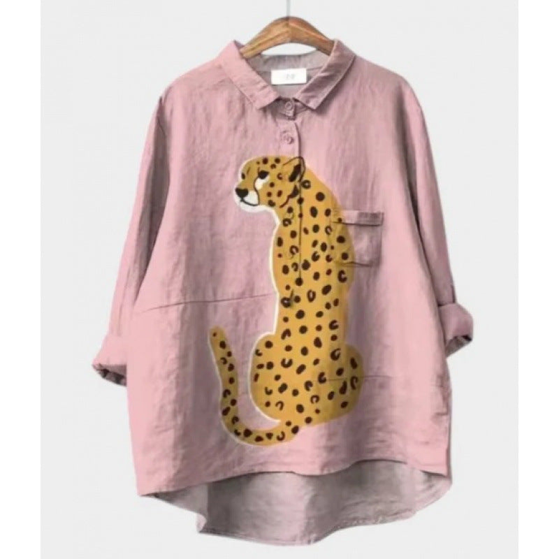 Women's Summer Loose Casual Graffiti Printing Long Sleeve Shirt