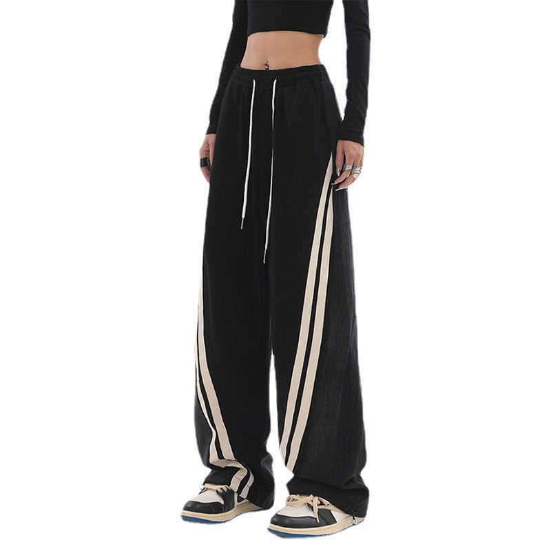 Patchwork-jeans amerikansk High Street løse bukser med brede ben hiphop-sportsbukser