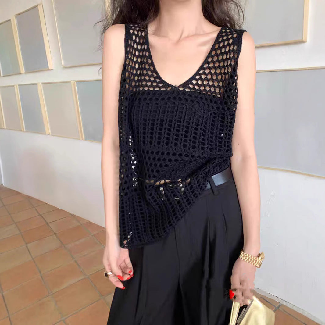 Korean Style Sense Of Design Hollow Loose Pure Desire Style Slimming Knitted Vest