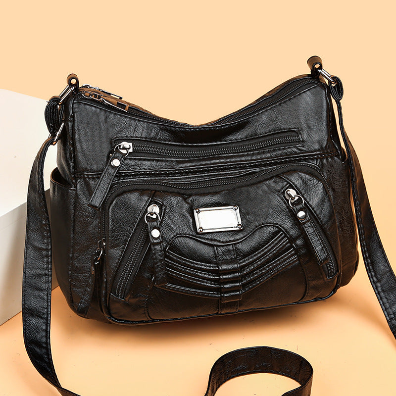 Middle-aged Soft Leather Shoulder Messenger Bag Large Capacity