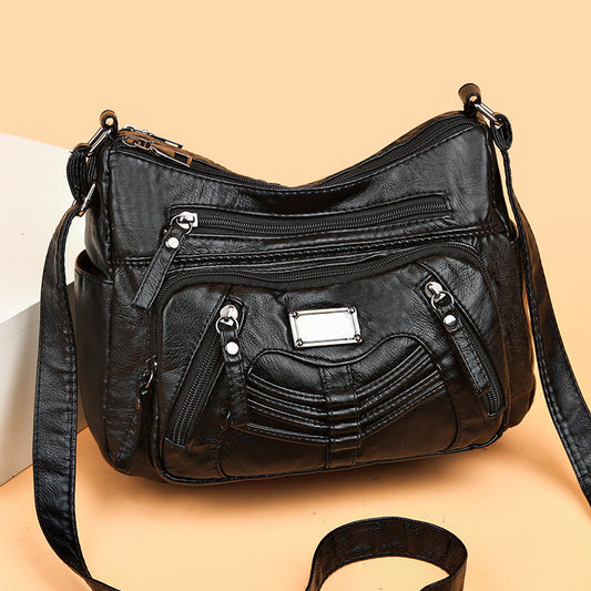 Middle-aged Soft Leather Shoulder Messenger Bag Large Capacity