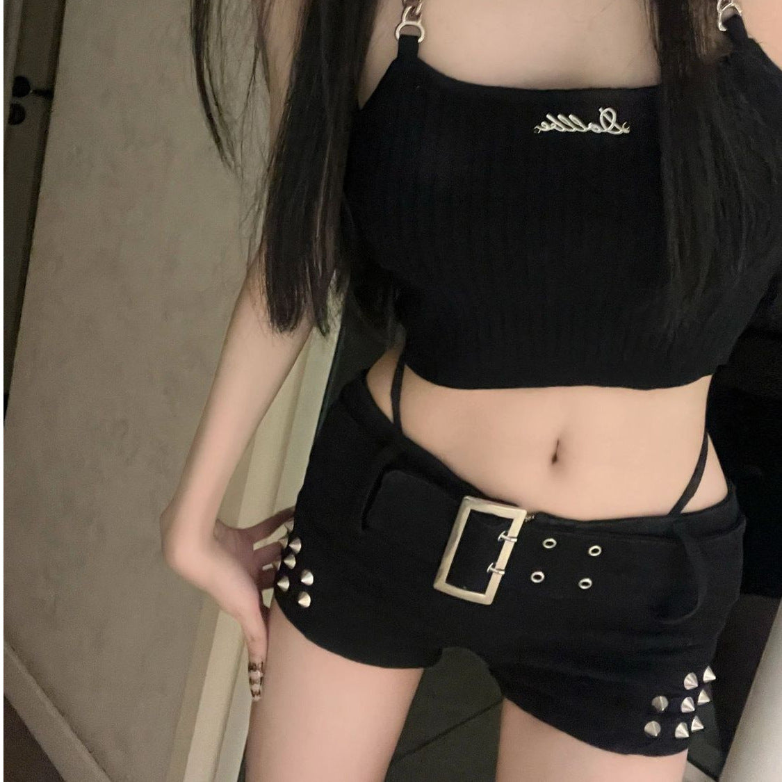 Womens Black Low-Waist Butt-Lifting Slimming Ultra-Short Shorts