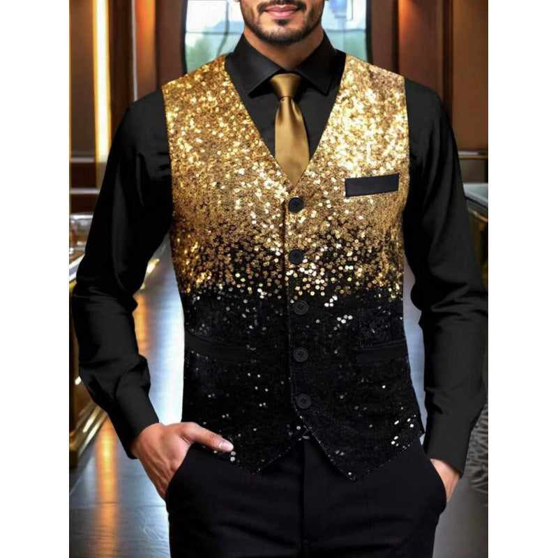 Gradient Sequin Men's Suit Vest
